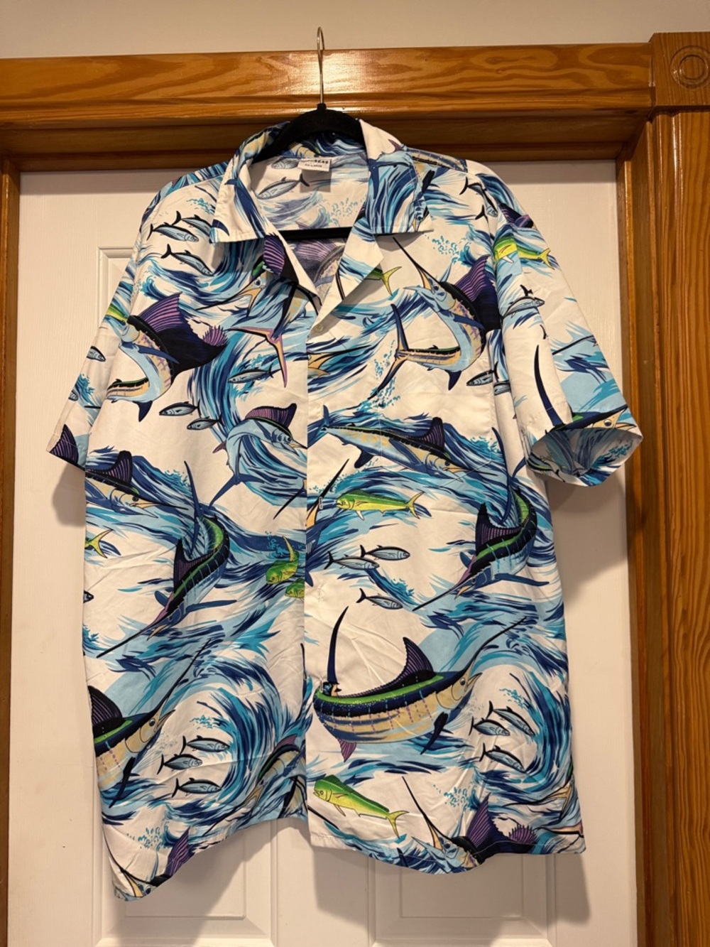 High Seas Men's Hawaiian Marlin Print Shirt White Blue Green Size Mens XXL
